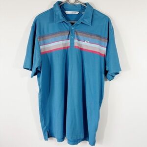 Travis Mathew Blue Striped Performance Golf Polo Size XL